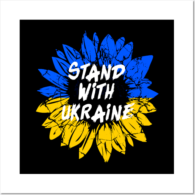 Stand with Ukraine Sunflower Ukrainian Flag Colors Wall Art by Bezra